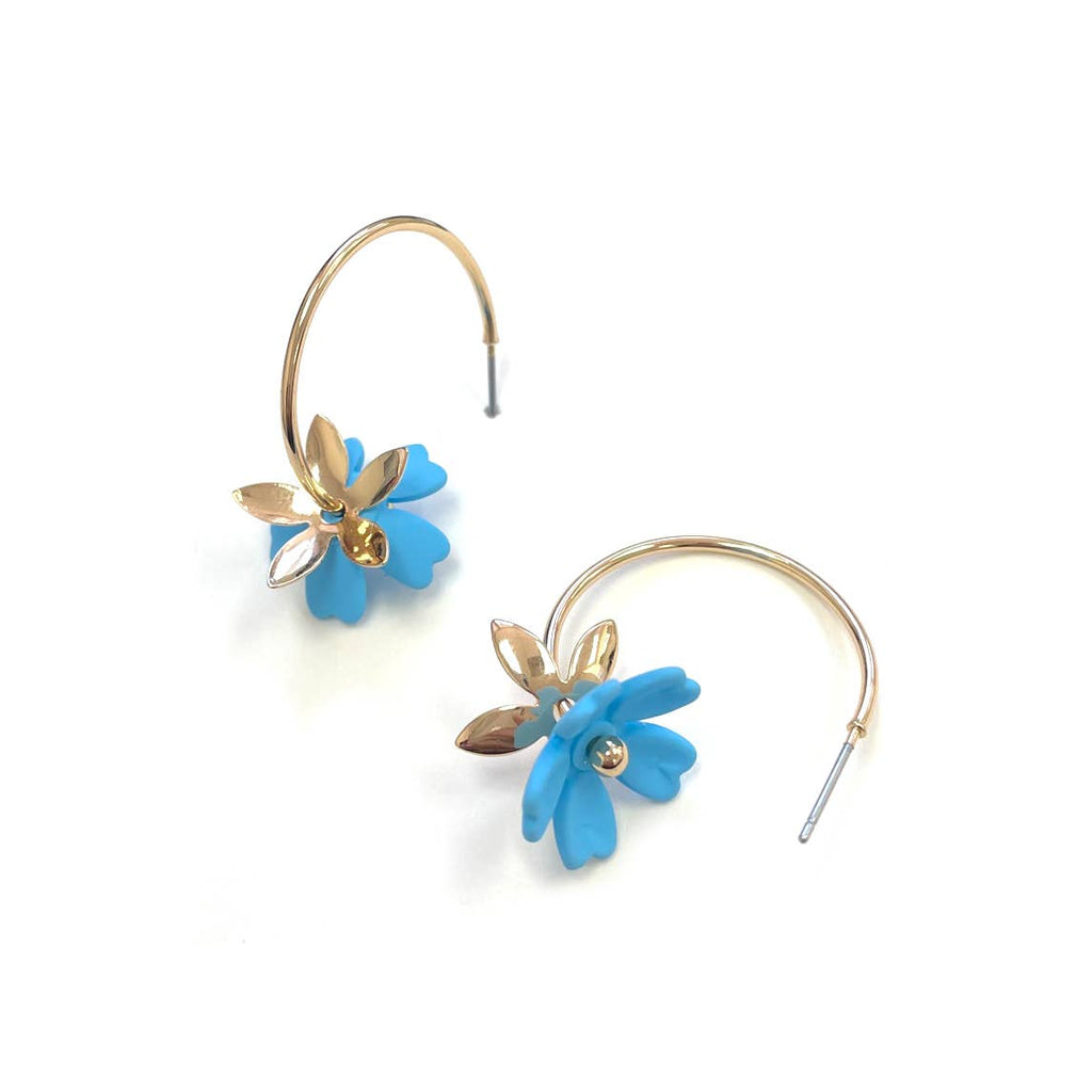 Color Coated Flower Gold Plated C Hoop Earrings