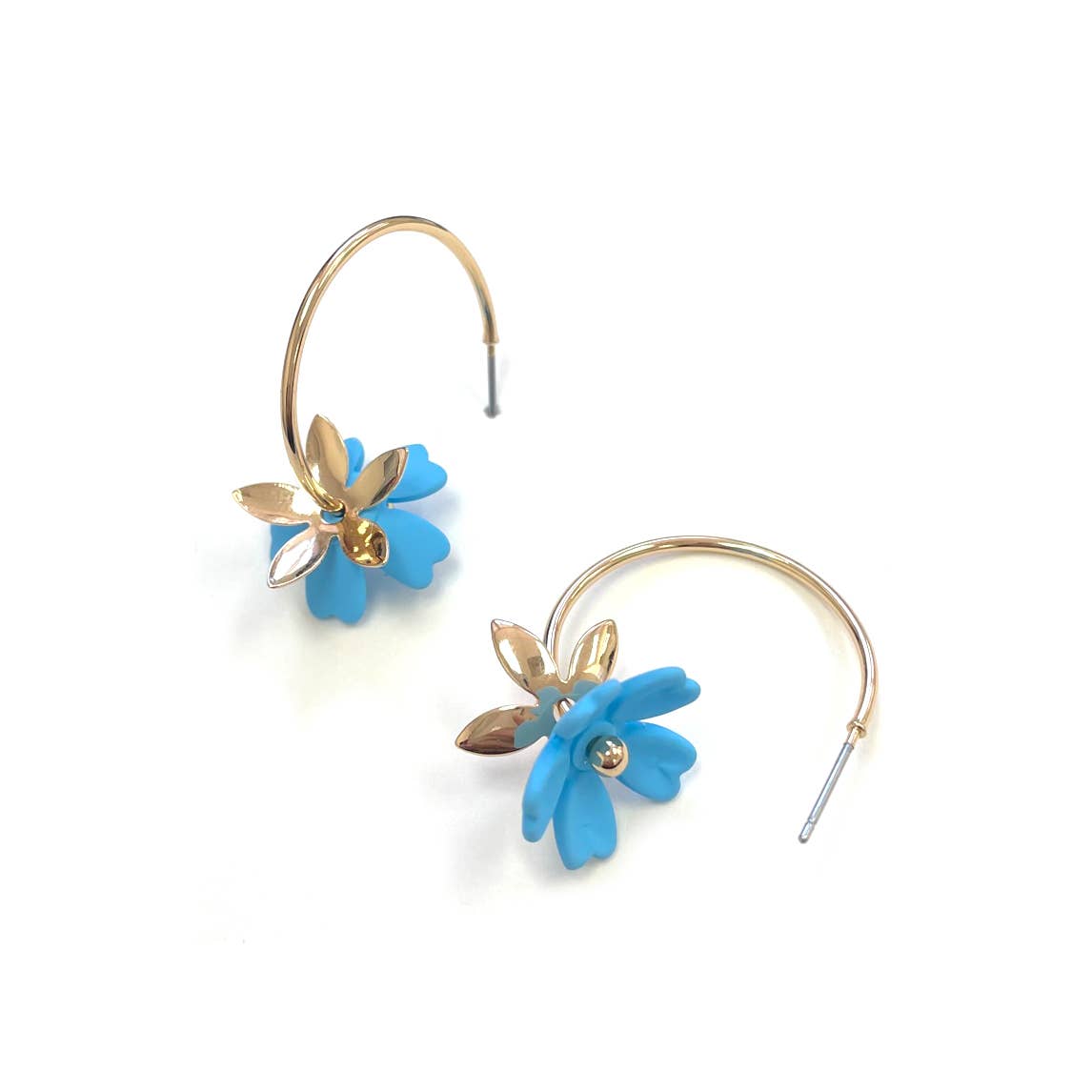Color Coated Flower Gold Plated C Hoop Earrings