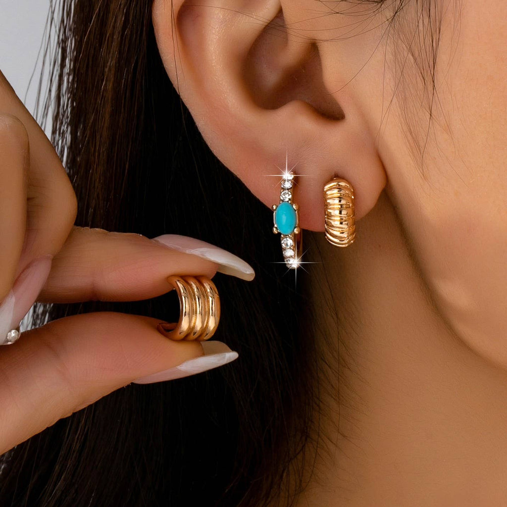 Turquoise Enamel Hoop Trio Earring Set | 80E61666