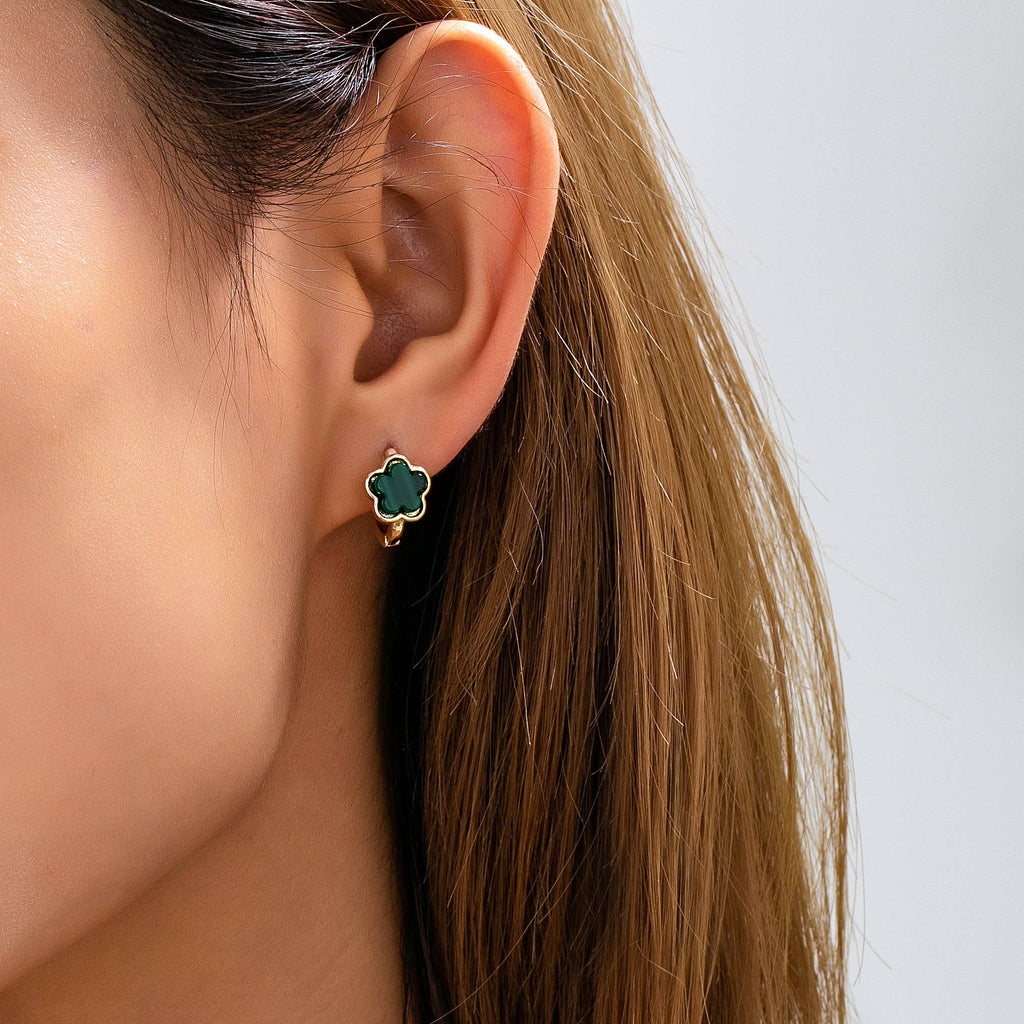 Enamel Flower Huggie Hoop Earrings | 80E62387