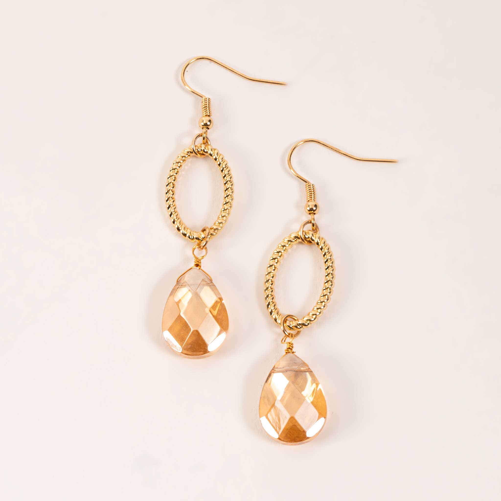 Saba Topaz Faceted Gem Gold Drop Earrings