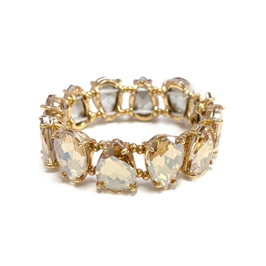 Teardrop Glass Crystal Bead Linked Stretch Bracelet