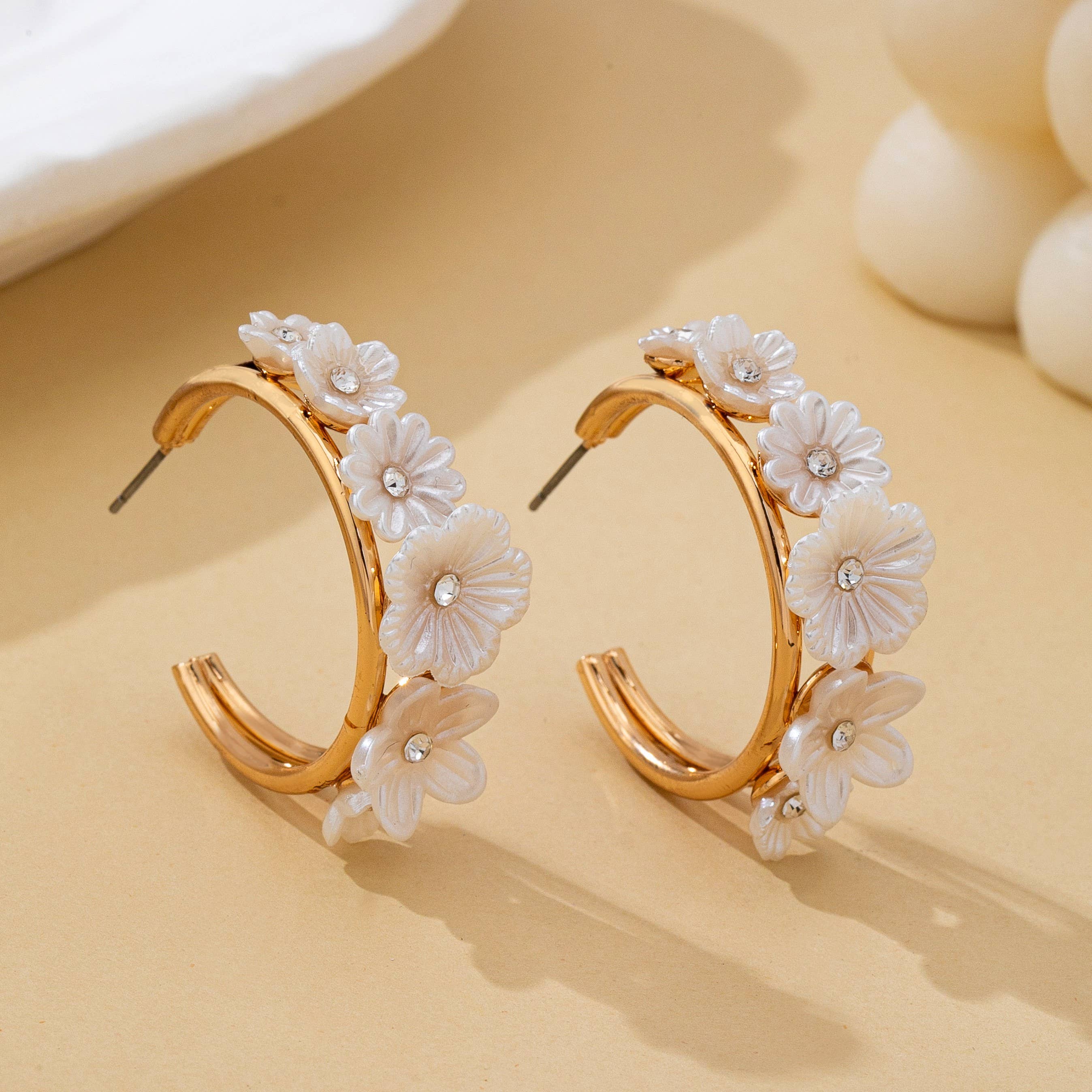 Mother of Pearl Floral Hoop Earrings | 80E62403