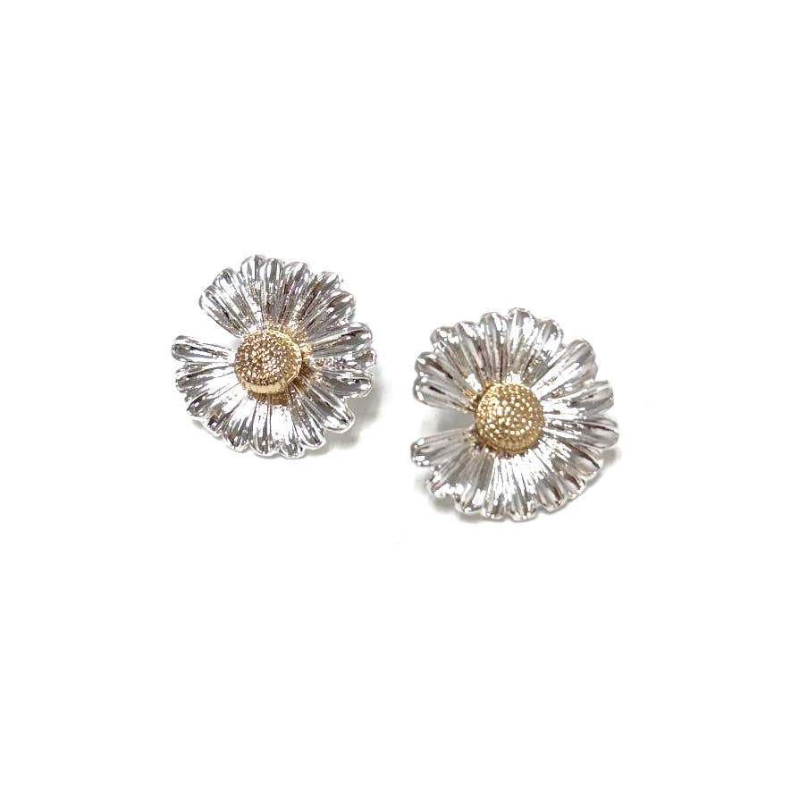 Brass Flower Two Tone Plated Stud Earrings