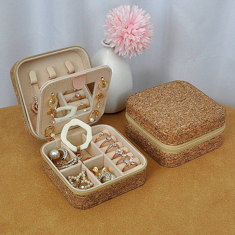 Luxury Vintage Mirror Jewelry Organizer Portable Travel Earring Ring Necklace Case