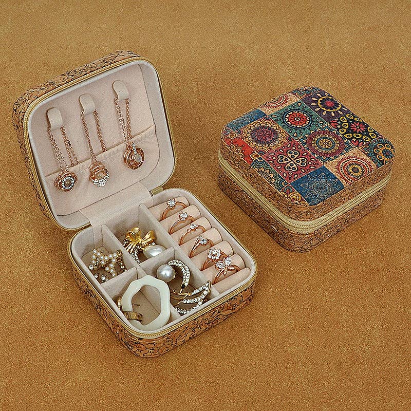 Luxury Vintage Mirror Jewelry Organizer Portable Travel Earring Ring Necklace Case