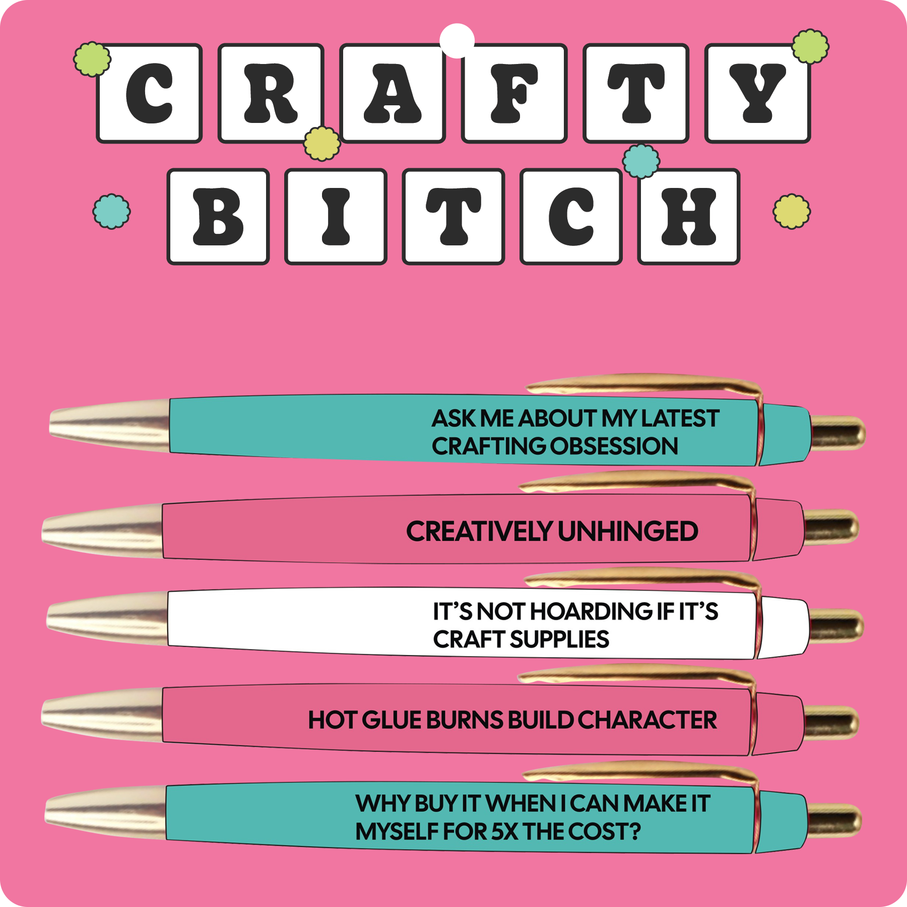 Crafty Bitch Pen Set (funny, gift, pens, stationery)