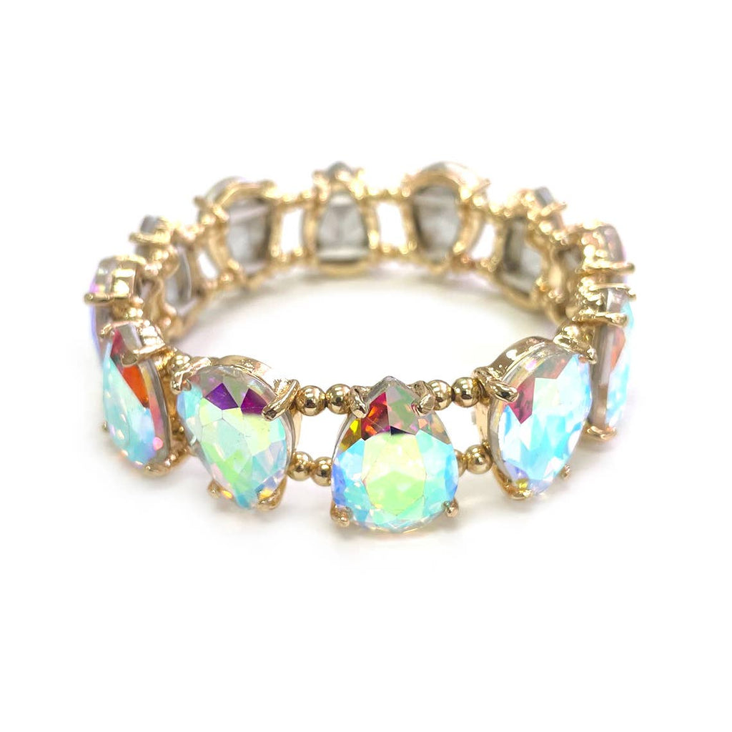 Teardrop Glass Crystal Bead Linked Stretch Bracelet