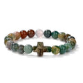 Boho Natural Stone Cross Charm Beaded Bracelet | 40B5248
