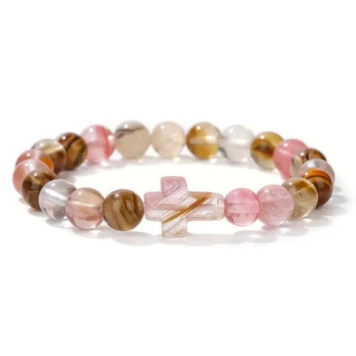 Boho Natural Stone Cross Charm Beaded Bracelet | 40B5248