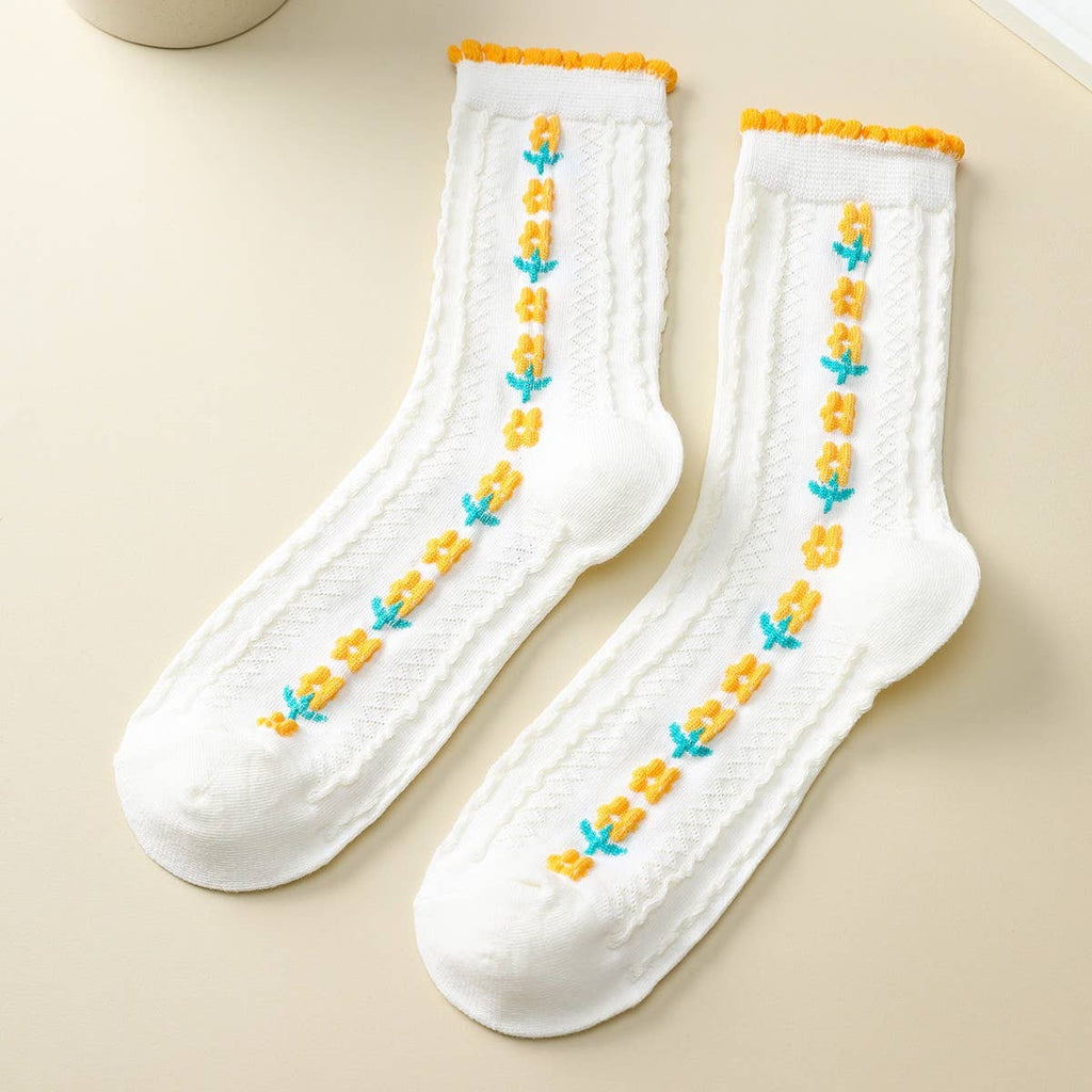 Woman Embroidered Texture Crew Sock | 40S02085