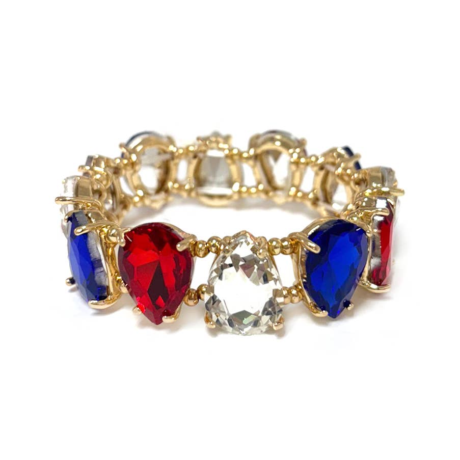 Teardrop Glass Crystal Bead Linked Stretch Bracelet