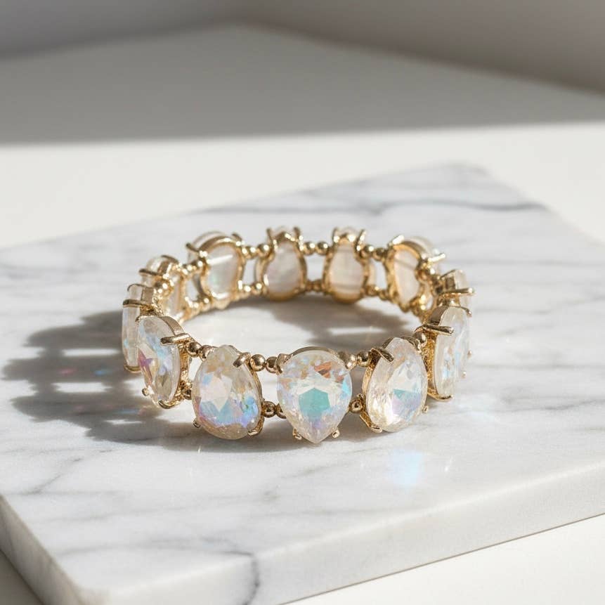 Teardrop Glass Crystal Bead Linked Stretch Bracelet