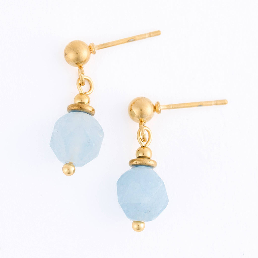 Waterproof Earrings Drop Faceted Aquamarine Gold Narelle