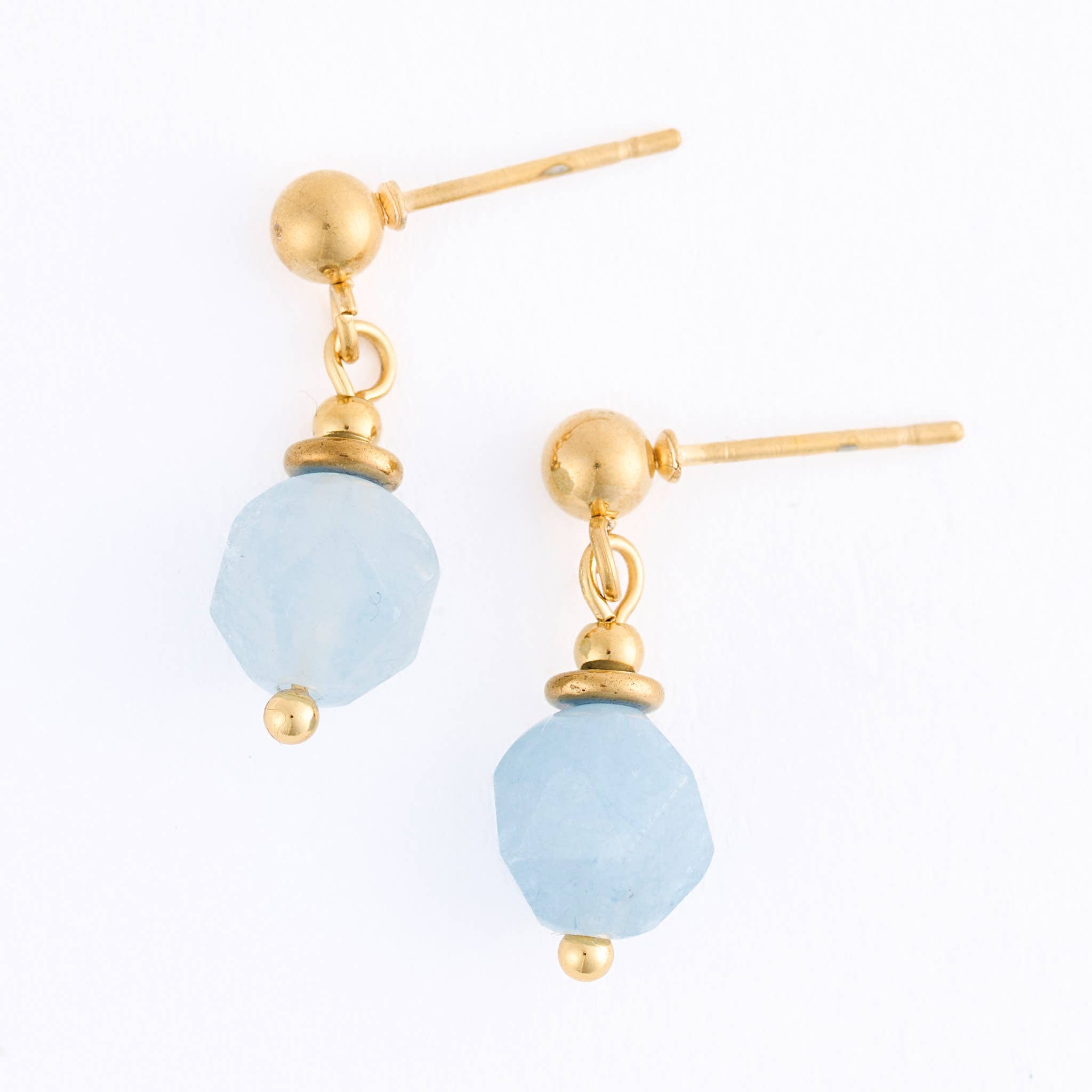 Waterproof Earrings Drop Faceted Aquamarine Gold Narelle