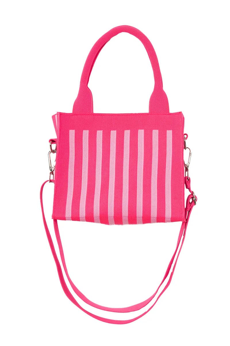 Hot Pink Striped Mini Tote Handbag