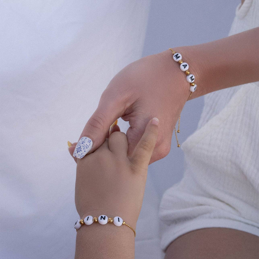 18K Gold PVD Stainless Steel "Mama" Beaded Charm Bracelet