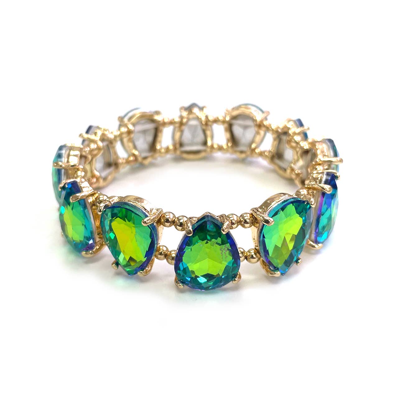 Teardrop Glass Crystal Bead Linked Stretch Bracelet