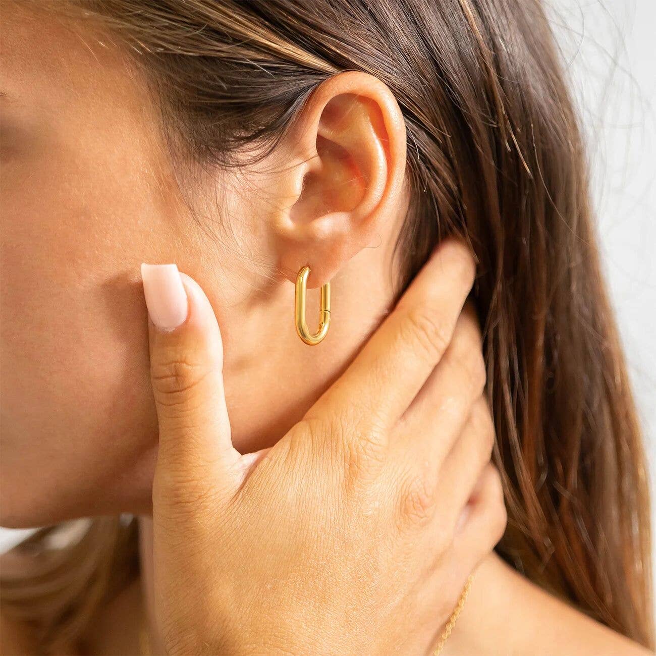 18K Gold PVD Stainless Steel Oval Huggie Earrings