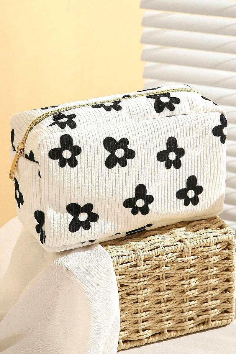 `.Corduroy cosmetic make up bag pouch