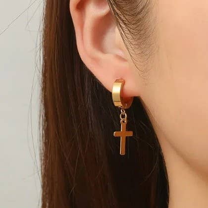 18K STAINLESS STEEL TARNISH FREE CROSS EARRINGS | 40E421