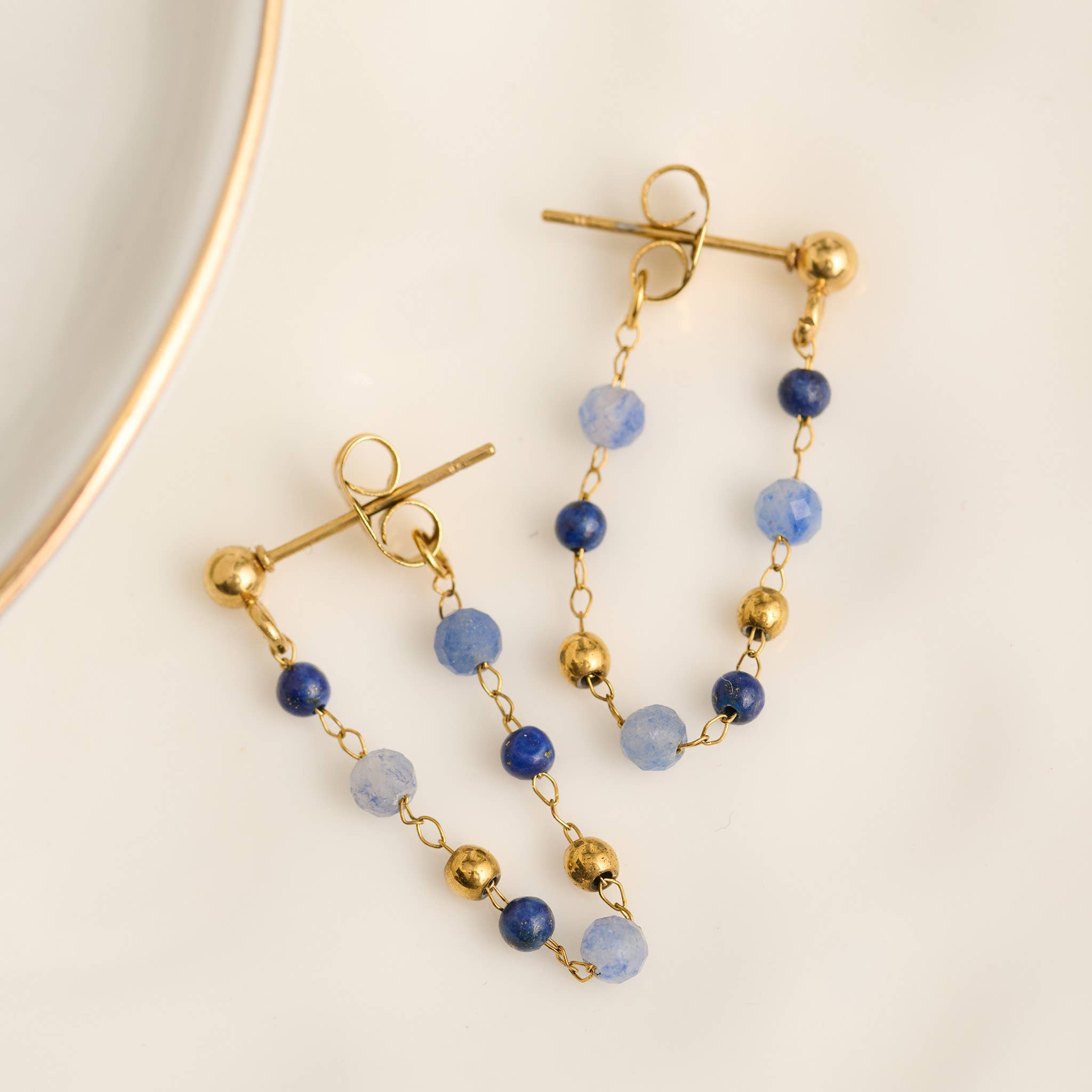 Waterproof Earrings Gemstone Beaded Drop Narelle Gold