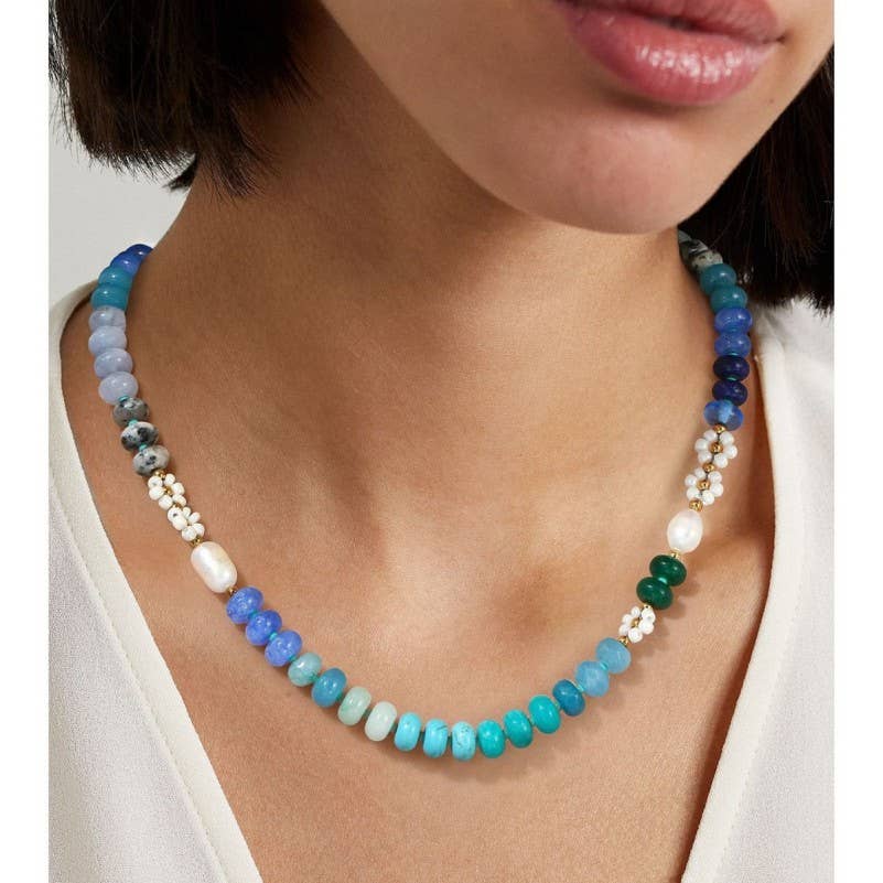 NATURAL STONE AGATE GLASS STAINLESS STEEL NECKLACE | 80N9204