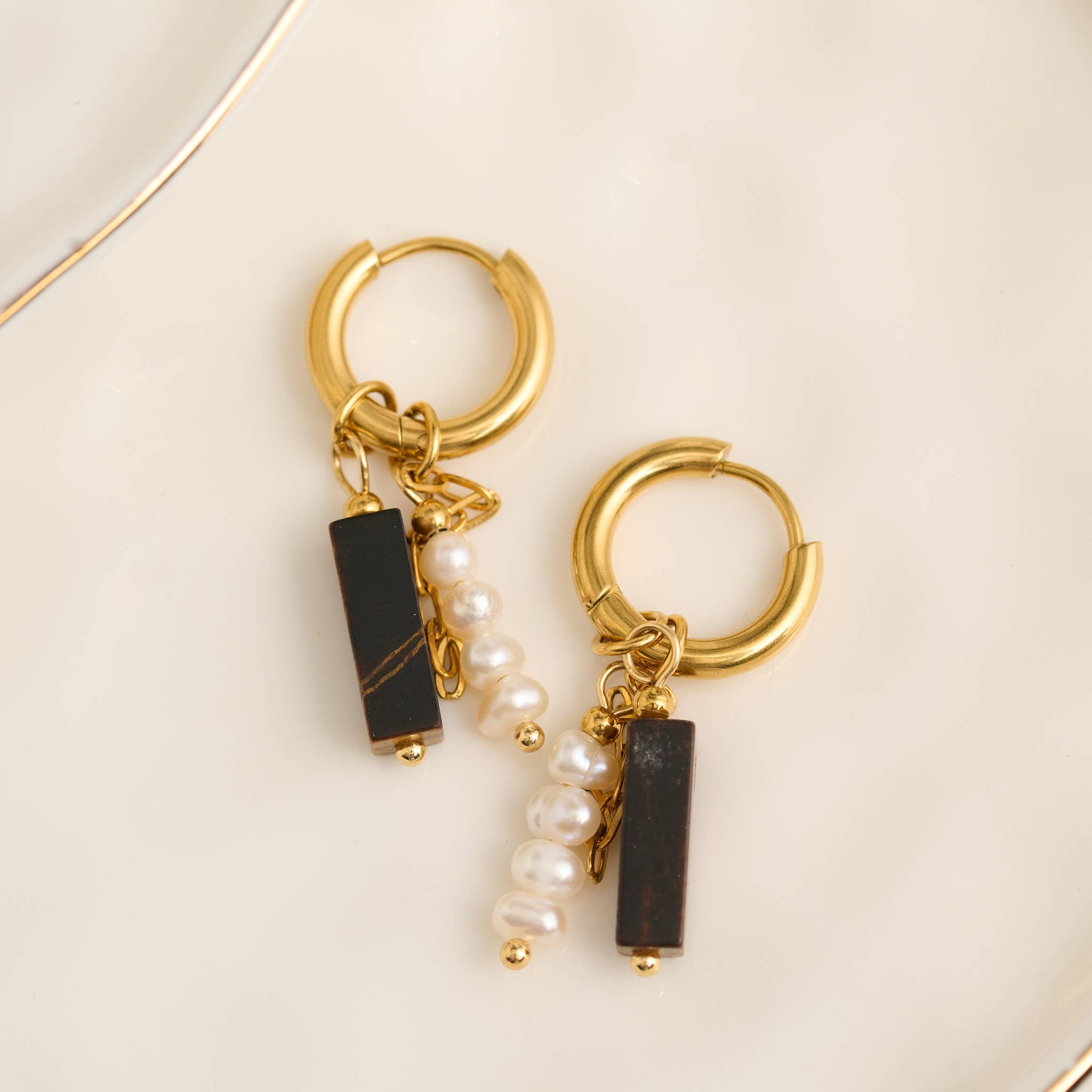 Hoop Earrings Pearl Gemstone Beaded Waterproof Gold Narelle