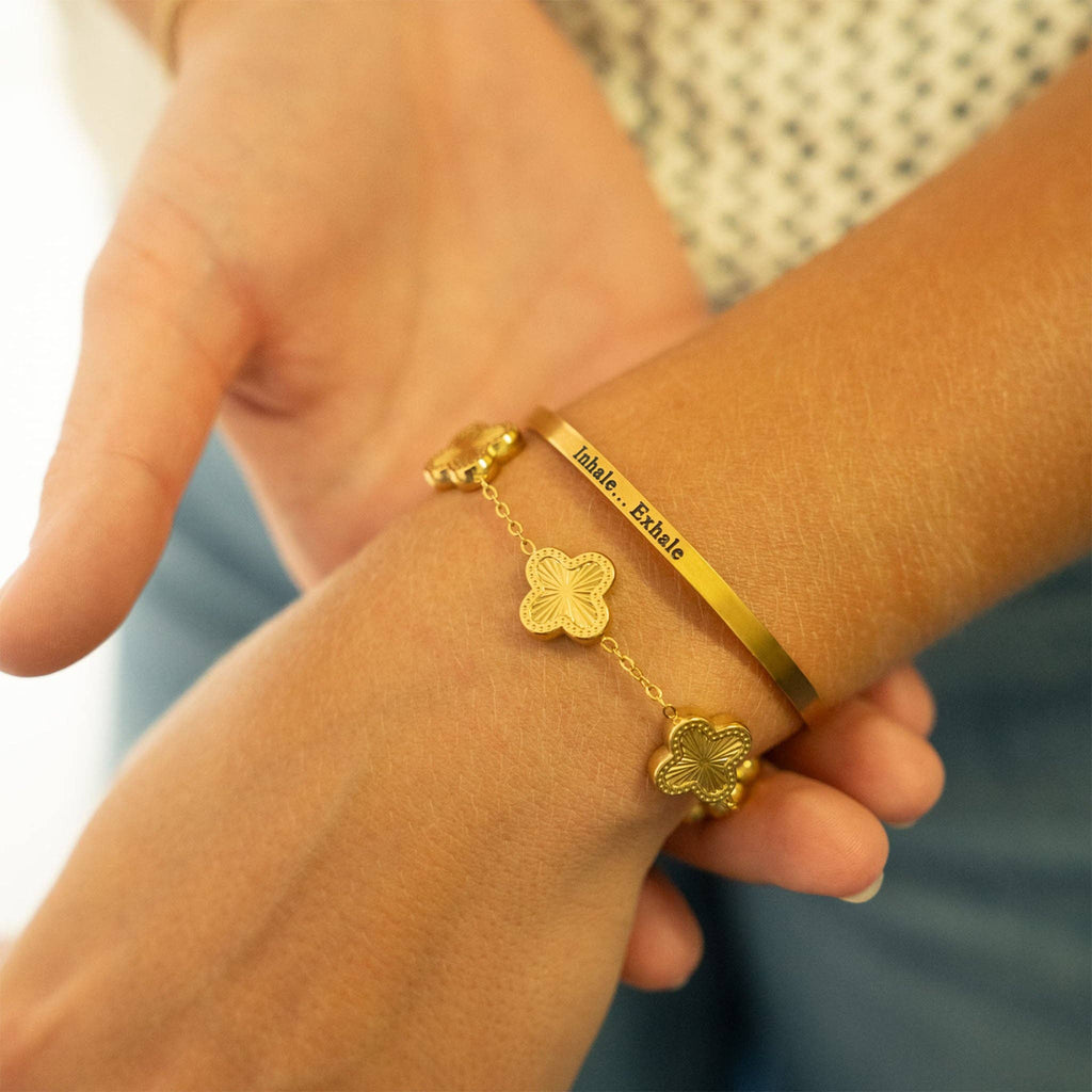 18K Gold PVD Stainless Steel Inhale Exhale Engraved Bracelet