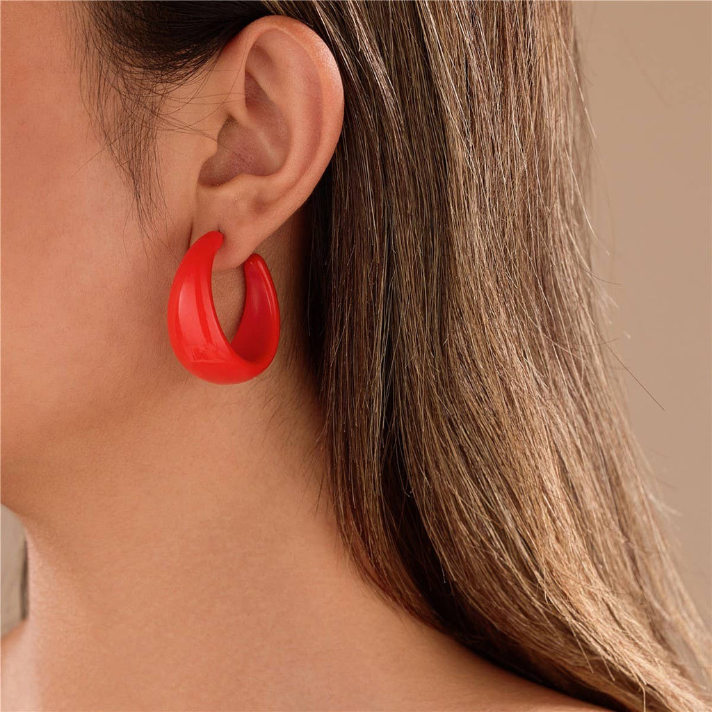 Retro High-Shine Acrylic Chunky Hoop Earrings | 40E478