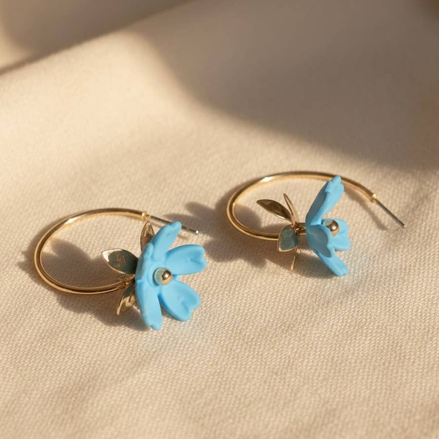 Color Coated Flower Gold Plated C Hoop Earrings
