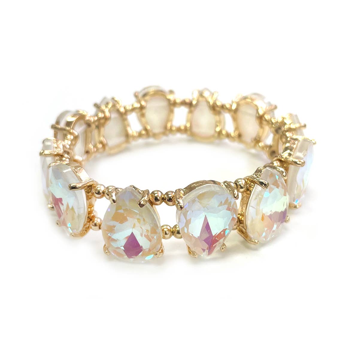 Teardrop Glass Crystal Bead Linked Stretch Bracelet