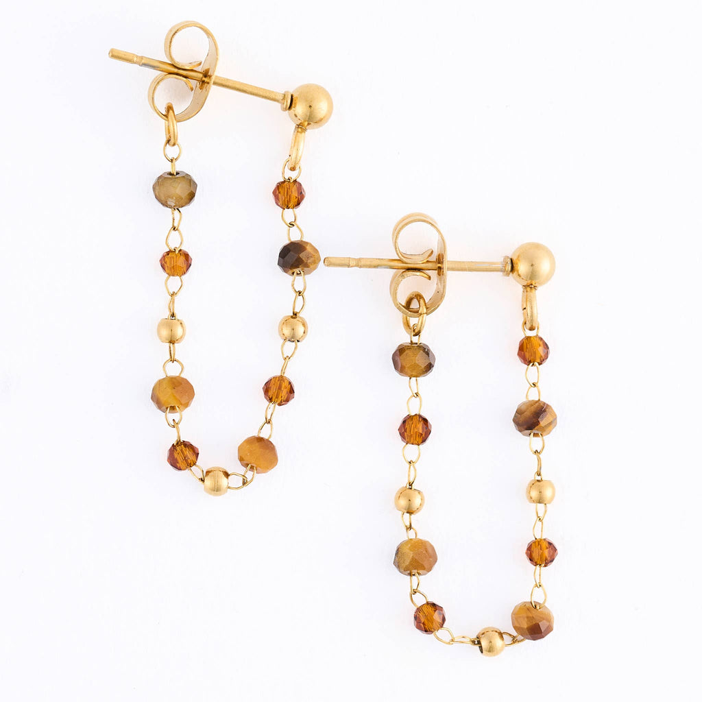 Waterproof Earrings Gemstone Beaded Drop Narelle Gold