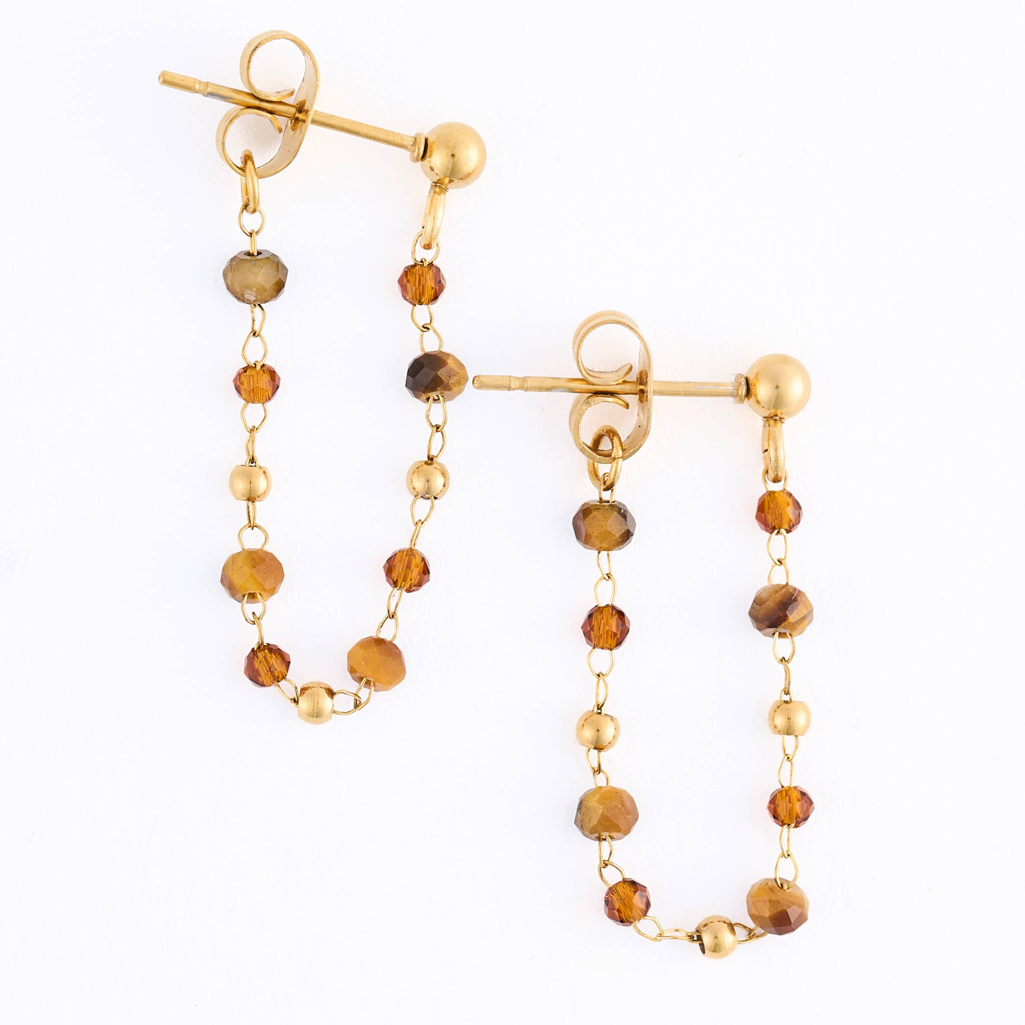 Waterproof Earrings Gemstone Beaded Drop Narelle Gold