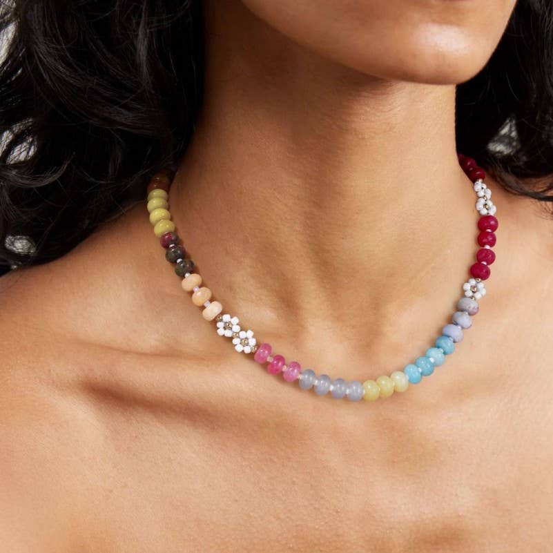NATURAL STONE AGATE GLASS STAINLESS STEEL NECKLACE | 80N9204