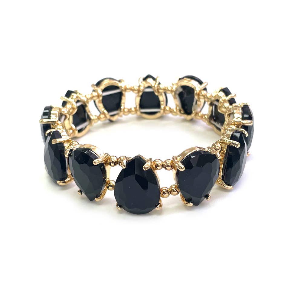 Teardrop Glass Crystal Bead Linked Stretch Bracelet