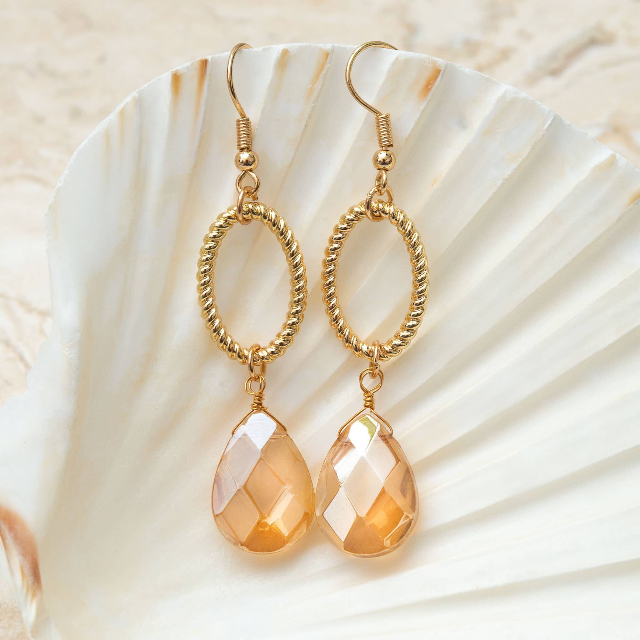 Saba Topaz Faceted Gem Gold Drop Earrings