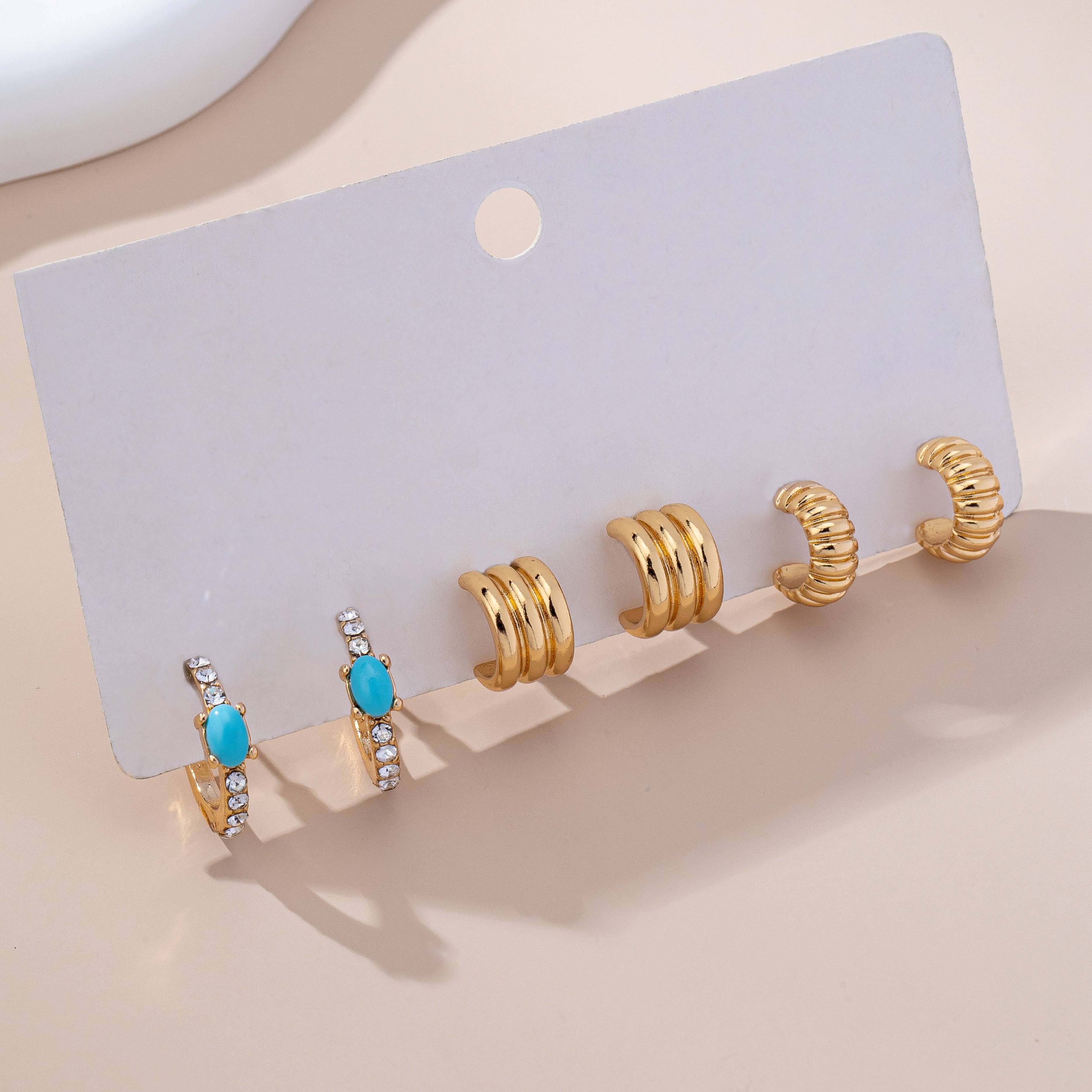 Turquoise Enamel Hoop Trio Earring Set | 80E61666