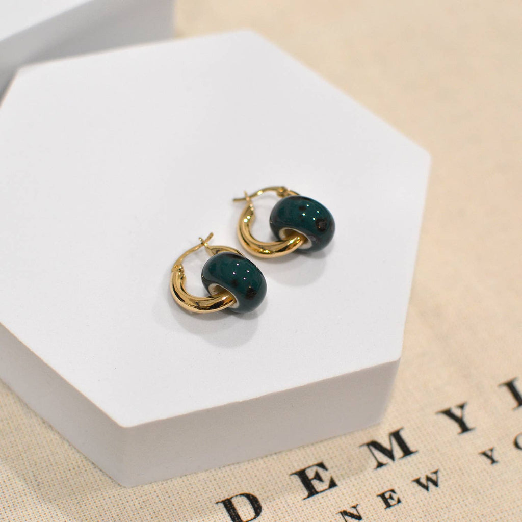 Elegance Pattern Murano glass bead donut huggie earrings