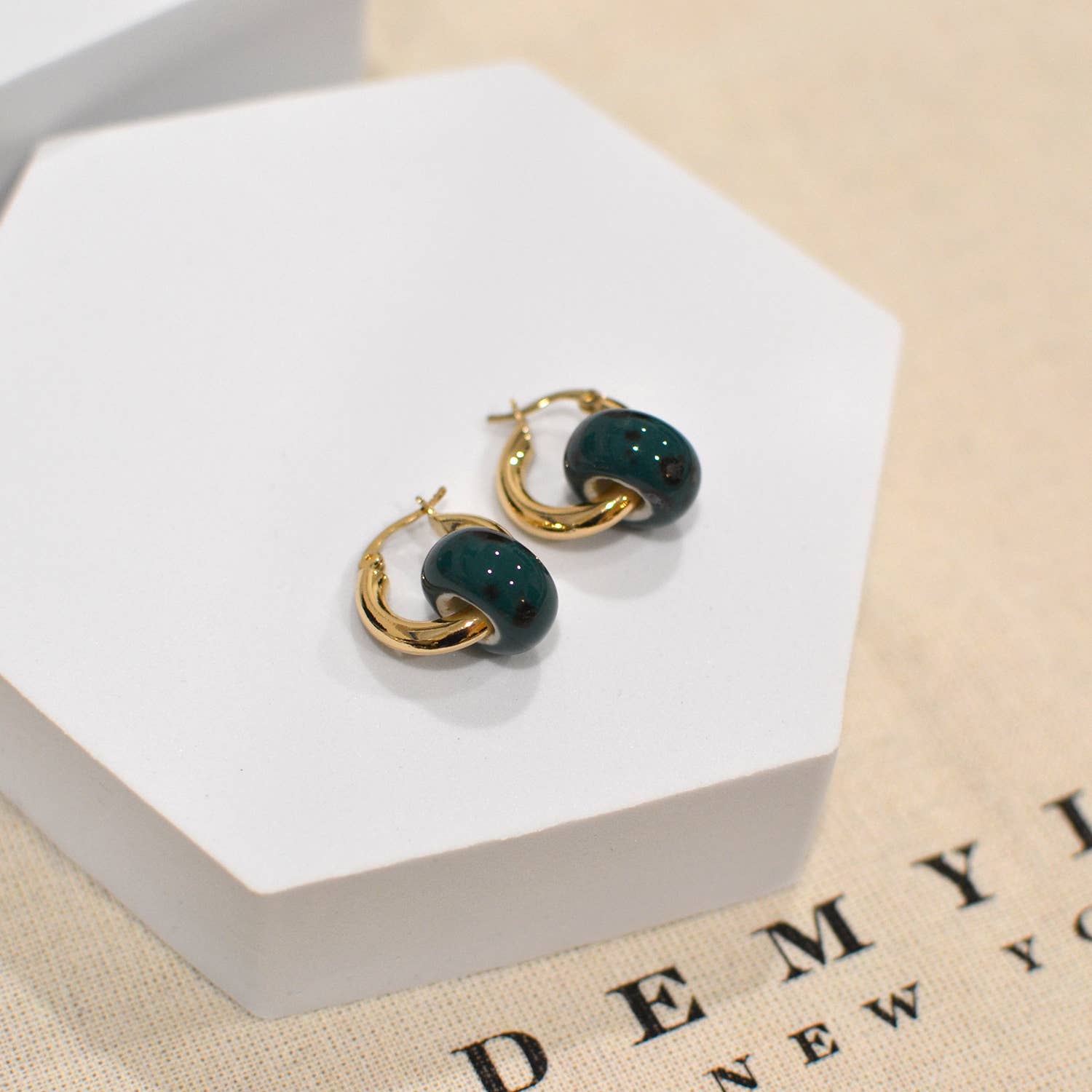 Elegance Pattern Murano glass bead donut huggie earrings