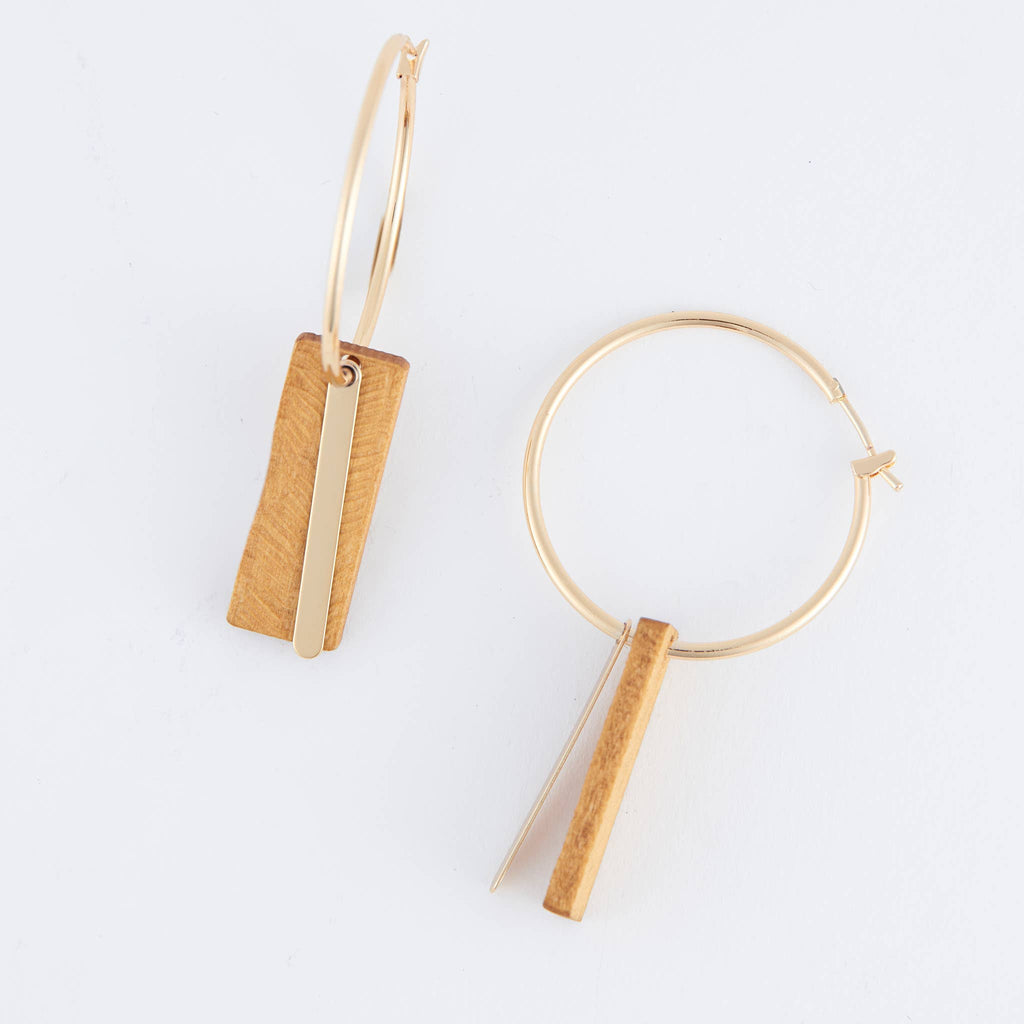 Jolie Wooden Bar Gold Hoop Earrings