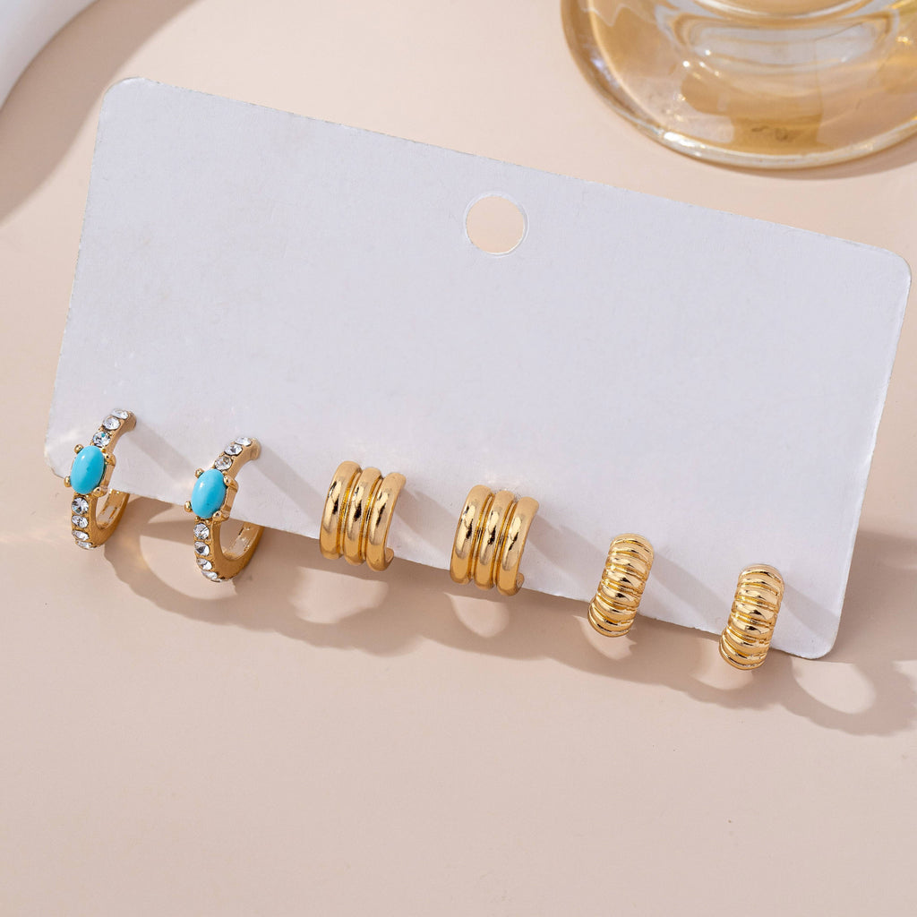 Turquoise Enamel Hoop Trio Earring Set | 80E61666