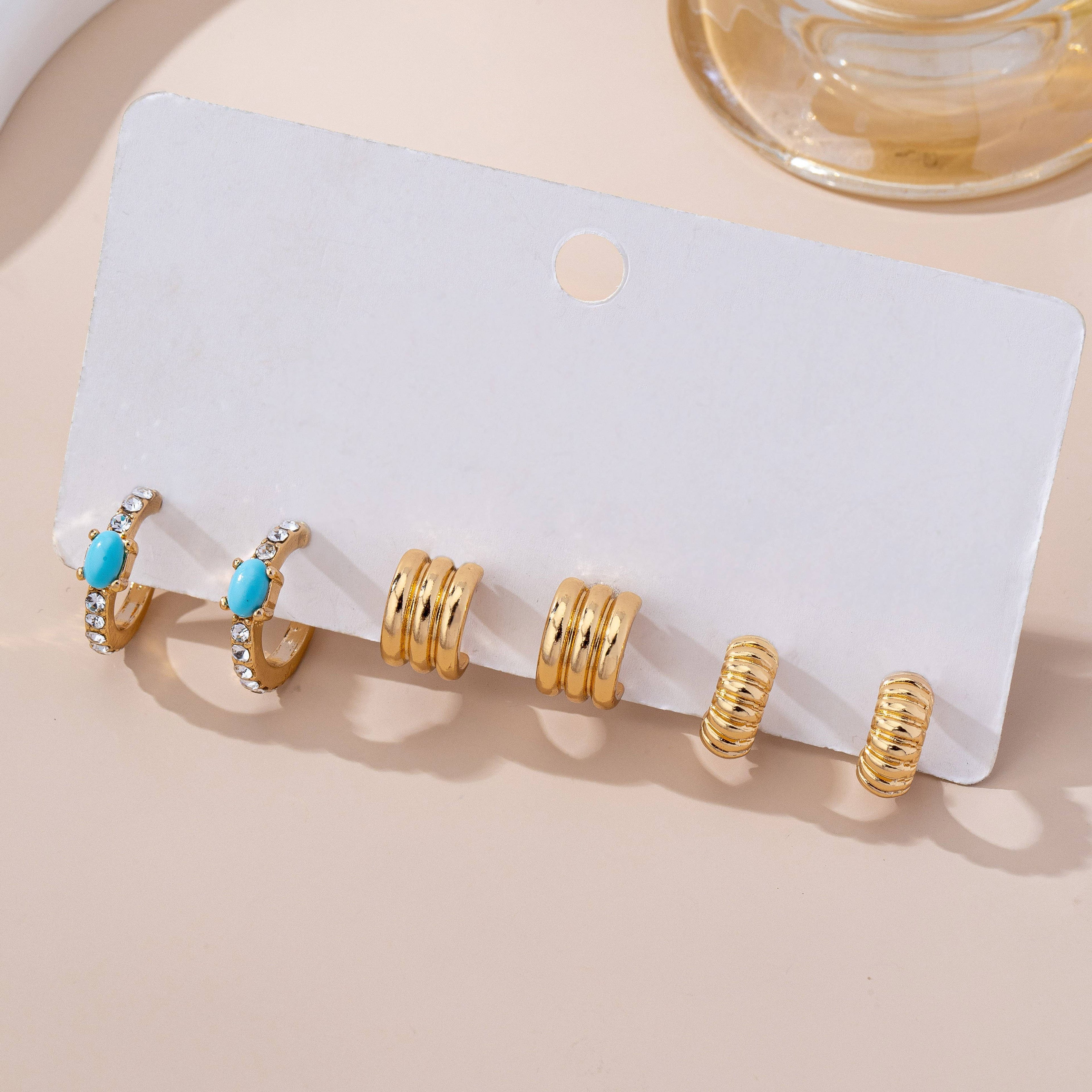 Turquoise Enamel Hoop Trio Earring Set | 80E61666