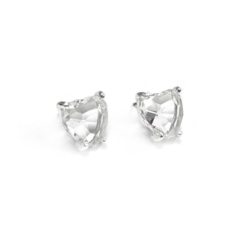 Glass Crystal Heart 4 Prong Post Stud Earrings
