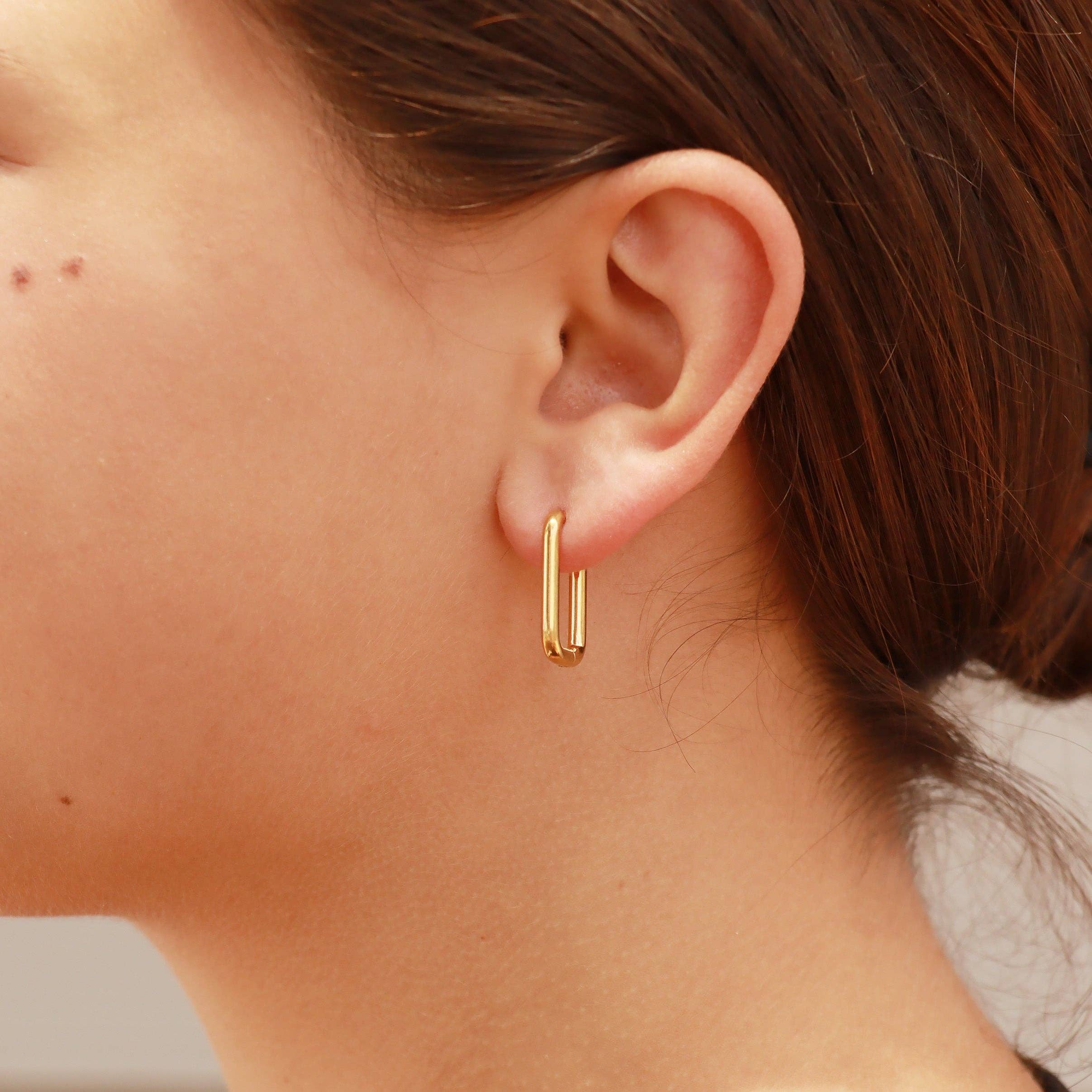18K Gold PVD Rounded Rectangle Everyday Huggie Earrings