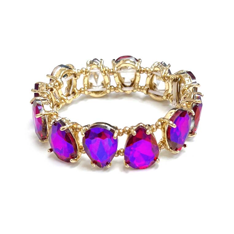 Teardrop Glass Crystal Bead Linked Stretch Bracelet