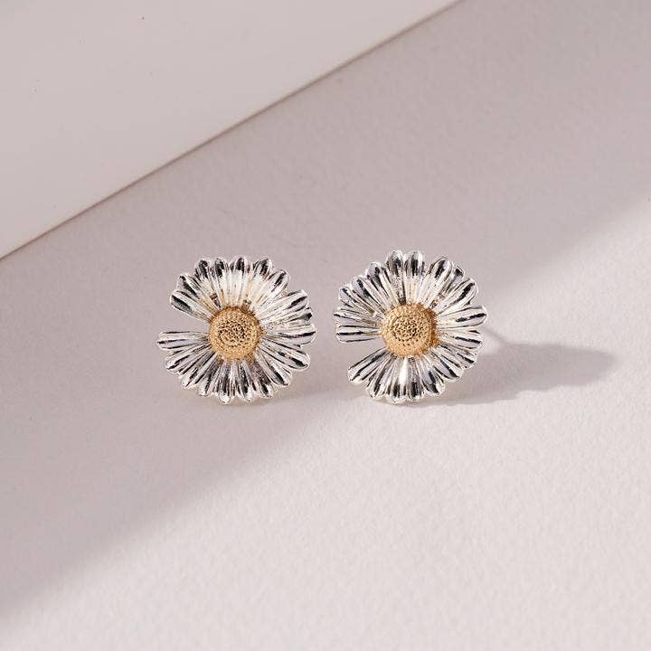 Brass Flower Two Tone Plated Stud Earrings