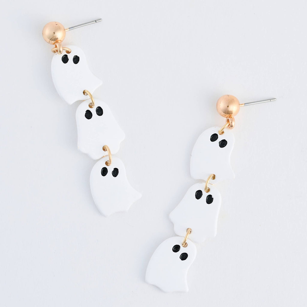 Halloween Earrings Stacked Ghost Drop Gold Stud