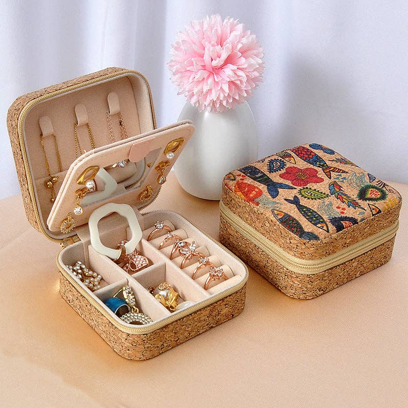 Luxury Vintage Mirror Jewelry Organizer Portable Travel Earring Ring Necklace Case