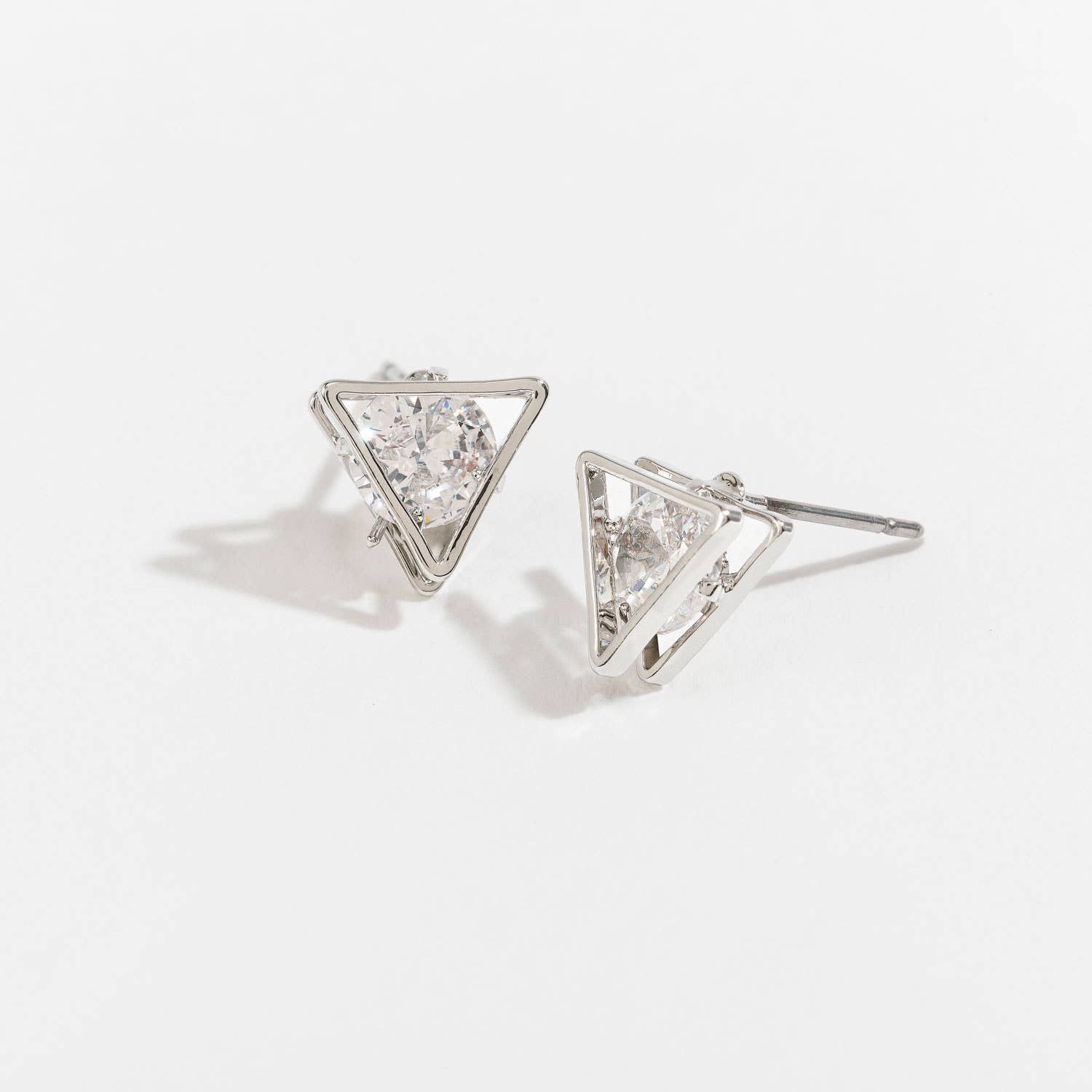 Dazzlers Cubic Zirconia Triangle Frame Stud Earrings